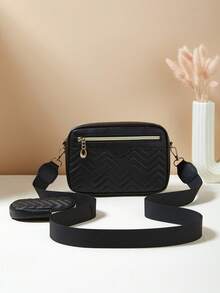 1pc Girls Mini Wave Pattern Embossed Letter Pouch, Phone Wallet Coin Purse - Black - View 3