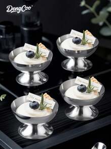 1 件不锈钢冰淇淋碗，可重复使用的沙拉杯甜点碗，金属布丁杯沙拉甜点架零食水果糖果容器，适用于 DIY 冰淇淋冻糕香蕉布丁 - 銀色 - 查看 1