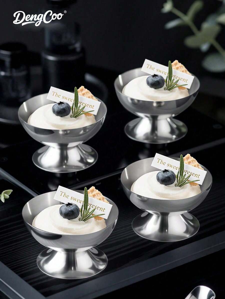 1 件不锈钢冰淇淋碗，可重复使用的沙拉杯甜点碗，金属布丁杯沙拉甜点架零食水果糖果容器，适用于 DIY 冰淇淋冻糕香蕉布丁 - 銀色 - 查看 1