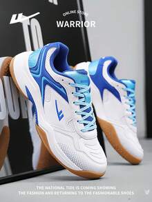 WARRIOR 1 Pair Men's Lace-Up Breathable Mesh Lightweight Sneakers, Non-Slip Soft Bottom, Suitable For Sports, Badminton, Outdoor, Casual Wear, Cushioned, Low-Top - Blue and White - View 8