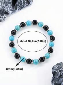 Men's Strength Bracelet-8mm Blue Turquoise & Black Tourmaline Beads Bracelet,Protection Willpower, Self-Confidence, Courage, Meditation Jewelry For Women Men