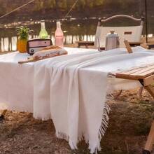 1 件复古传统几何图案沙发地毯毯沙发毛巾毯套适用于室内装饰和户外露营野餐，野餐毯 - 白色 - 查看 5