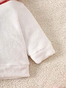 2pcs Baby Unisex Autumn/Winter Plush Cartoon Rabbit Embroidered Bib Pants + Furry Hooded Top Outfit Set