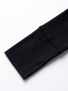 女士V领长袖荷叶边下摆上衣，秋冬黑色 - 黑色 - 查看 4