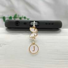 1 件双面圆形字母 A-Z 和蝴蝶吊饰防尘塞，DIY 金属手机装饰