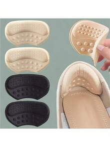 2pcs Self-Adhesive Heel Pads In Beige, Black And Brown - Hypoallergenic Polyester Fiber Anti-Slip And Blister Inserts For Oversized Shoes - Multicolor - View 13