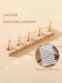 日式美甲练习底座，简约木质风格指甲托，金属指甲板托，可穿戴美甲工具，适合美甲店和个人使用