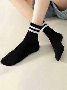 6 pares de calcetines de media caña a rayas en blanco y negro, aptos para niñas de 12 a 16 años