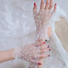 1 Pair Lolita Style Lace Ruffled Wrist Gloves Women Party Dress Accessories Fingerless Black White Lace Wrist Sleeves Cuff Decor Gloves