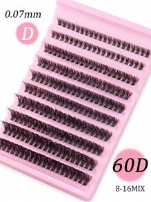 60D Fluffy Curly Eyelash Extension, 7/10 Rows, 8-16mm Mixed Length, 140/200 Pieces, 0.07mm D Curly Hair, Waterproof, Mink Hair, European And American Natural 3D Style, Portable, DIY, Suitable For Daily Makeup And Important Occasions