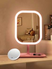 1pc LED Makeup Mirror With Front Lights, Rechargeable, 3 Lighting Modes, Modern Touch Control, Foldable & Portable, Ideal For Travel, Gift For Women, Students, Stylish Design - Multicolor - View 18