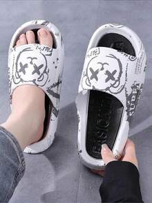 Zapatillas de Hombre con Dibujos Animados,Zapatillas de ducha antideslizantes de EVA para hombre,Chanclas de Moda para Pareja,Sandalias de verano para mujer,Sandalias de primavera bohemias,Sandalias hombre playa,Chanclas hombre,Sandalias de mujer baño,Flip flops hombre,Antideslizantes,de uso en interiores y exteriores,nuevas para el verano, estilo de celebridad de la red - Negro - Ver 4