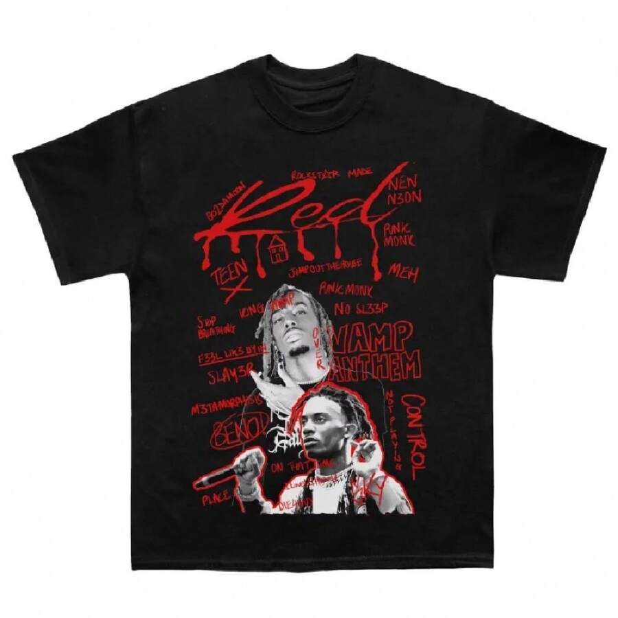 2025 New Retro Portrait Classic Ufc Star Print Women Men's T-Shirt Cotton Fashion Y2K Top Summer Short Sleeve Clothing Tee - 黑色(黑色22) - 查看 1