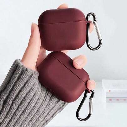 Red Solid Color Protective Case Compatible With Apple Earphones, Anti-Fall And Scratch-Resistant Case