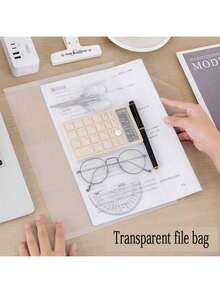 5PCS/10PCS/20PCS Transparent White PP Plastic A4 Document Bags, Modern Simple Multipurpose Waterproof Anti-Fouling Snap Button, Back To School & Office Supplies, Student File Folders - White - View 5