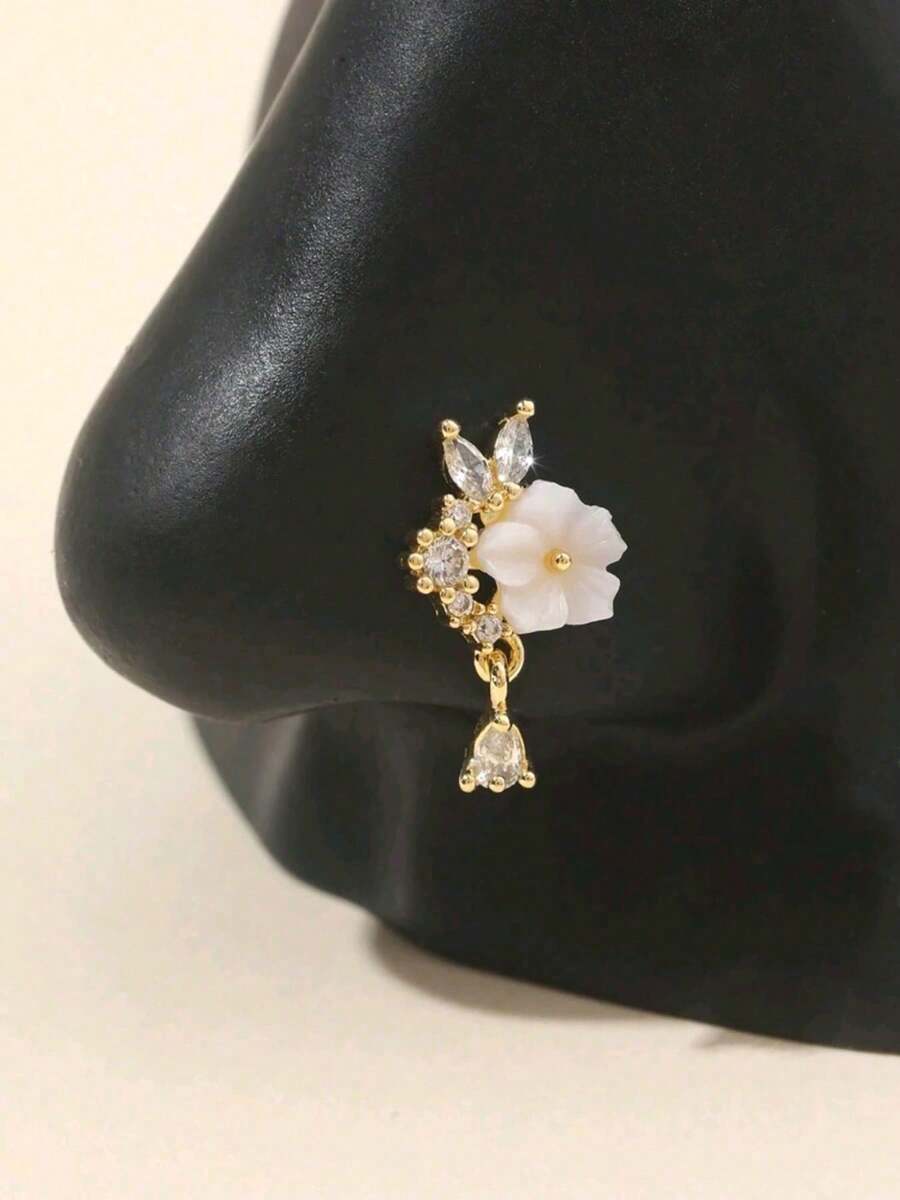 1 chiếc khuyên mũi hình hoa dành cho nữ, kiểu dáng gợi cảm/tối giản, đính đá Cubic Zirconia, phù hợp cho kỳ nghỉ/hàng ngày, phụ kiện thời trang cho mọi mùa.