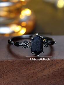 Tsnamer 1枚星空六边形切割立方氧化锆订婚戒指，复古黑金簇镶戒指，女士黄金首饰，生日礼物 - 戒指 - 查看 5