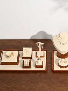 Oirlv Solid Wood Jewelry Tray Bracelet Ring Display Props Sets Jewelry Organizer Holder Necklace Display Stand Jewelry Plate-Beige - Beige - View 4