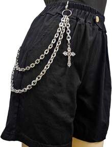 Punk Layered Pants Chain For Men Women, Silver Heart Cross Rivet Tassel Wallet Chains, Hip Hop Pocket Chains, Goth Jewelry Key Chain Wallet For Men - 樣式12 - 查看 6