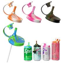 1/4 件带吸管的汽水罐盖、硅胶汽水罐盖、汽水罐盖、能量饮料罐盖、可重复使用的汽水、啤酒、果汁罐盖，适合标准罐 - 彩色 - 查看 1