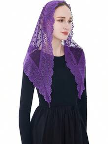 Wgior Triangle Vintage Inspired Lace Chapel Veils Catholic Mass Head Covering Scarf Mantilla Veils For Churchhalloween - 深紫色 - 查看 6