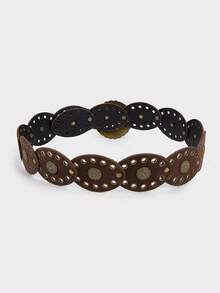 1 chiếc thắt lưng kiểu Bohemian chấm bi đính đinh tán, chất liệu PU, thích hợp cho hoạt động ngoài trời, lễ hội, công sở, phong cách phương Tây. - Cà phê nâu - Xem 4