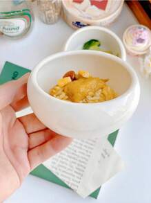 1pc Korean Ins Style Cute Ceramic Small Round Bowl Dish Set, Mini Yogurt Oatmeal Bowl, Simplistic & Elegant Dessert/Fruit Salad/Rice/Noodle Bowl, Suitable For Restaurants