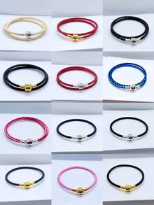 1 件高端女士皮革圆头扣饰皮绳手链系列，适合日常佩戴，适合饰珠，完美的圣诞节情人节礼物