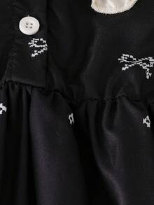 Baby Girl New Spring/Autumn Round Neck Bowknot Dress, Elegant & Cute Design, Long Sleeve Dress Suitable For Newborn Girls' Daily Or Occasion Wear - Black - View 5