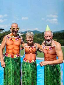 2 pezzi Grembiule hawaiano unisex per barbecue, in materiale tessile di poliestere, accessori per travestimenti e feste di coppia, accessori per barbecue e cucina, grembiule da cucina divertente per uso domestico, regali per le vacanze di Ognissanti