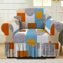 1pc Stretch Sofa Cover With Ruffled Skirt, Printed Pattern, Suitable For 1, 2 Or 3 Seater Sofa, Applicable For Bedroom And Living Room - Multicolor - View 7