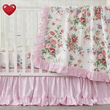 Brandream Pink Floral Crib Bedding Sets For Girls Farmhouse Chic Nursery Bedding Collection, 100% Cotton 3 Pieces - Pink - View 3