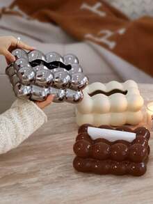 1pc Silver Cotton Candy Ceramic Tissue Box, For Living Room, Bedroom, Bedside Table Paper Towel Storage - Silver - View 9