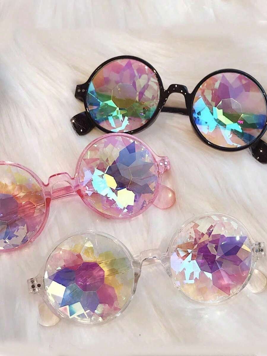 1/3pcs Kaleidoscope Music Festival Glasses Glass Prism Mosaic Eyewear Night Show Costumes With Glasses, Cute Glasses, Beach Accessories, Essential For Parties And Gatherings., Christmas,Valentine's Day Party Glasses[The Product Is Decorative Glasses, Not For Daily Use.] - Multicolor - View 1