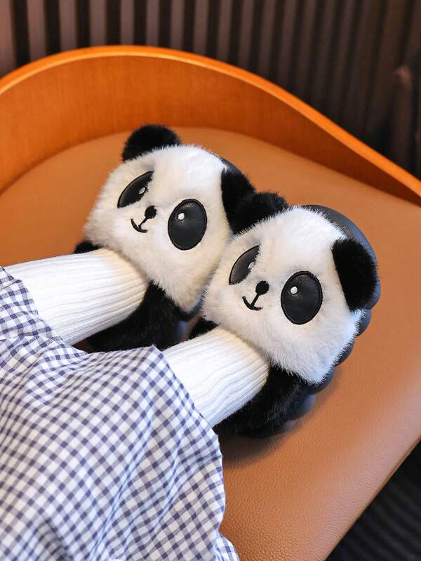 A Pair Of Cute Cartoon Panda Autumn And Winter Children's Plush Slippers, Casual, Comfortable, Non Slip, Warm And Soft Bottom Home Slippers