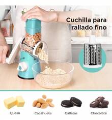RALLADOR TRITURADOR DE ALIMENTOS FRESCO Y SECOS, Rallador Cortadora De Verduras Picador De Verduras, Fruta, Queso, galletas, granos, fruto secos, Facil de limpiar, cuchilla fina, cuchilla gruesa - Blanco - Ver 3