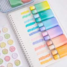 Cute Highlighter Pens Assorted Colors, 2- In-1 Highlighters Pens 12 Colors, Chisel Tip, Bicolor Aesthetic Highlighter Marker Pens Set School Supplies,Pack-6 - 方形 - 查看 2