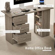 HOMCOM 120cm Computer Desk, Writing Table, PC Workstation With 3 Storage Shelves And Drawers - Grey - View 5