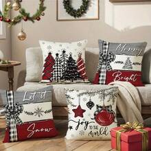 4/1 Set, 45*45cm Christmas Theme Pillow Covers, Soft & Comfortable Pillow Cases With Zipper Closure, For Home & Room Decor, Santa Claus & Snowman Design, Machine Washable - Multicolor - View 1