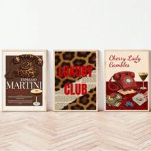 1/3 Stücke Espresso Martini Zeitungskunst Bild Vintage Cocktail Drucke Leinwandbilder Ästhetischer Leopard Poster Mädchen Ästhetik Y2k Dekoration für Schlafzimmer, Wohnzimmer oder Studentenzimmer Geschenk für sie, Ohne Rahmen