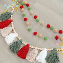 Christmas Banner Tassel Garland And Red White Green Brown Pom Pom Garlands Wall Hanging Home Decor For Party Decoration Christmas Decorations Room Decor Winter Christmas Decorations Home Christmas Gifts Christmas Decor