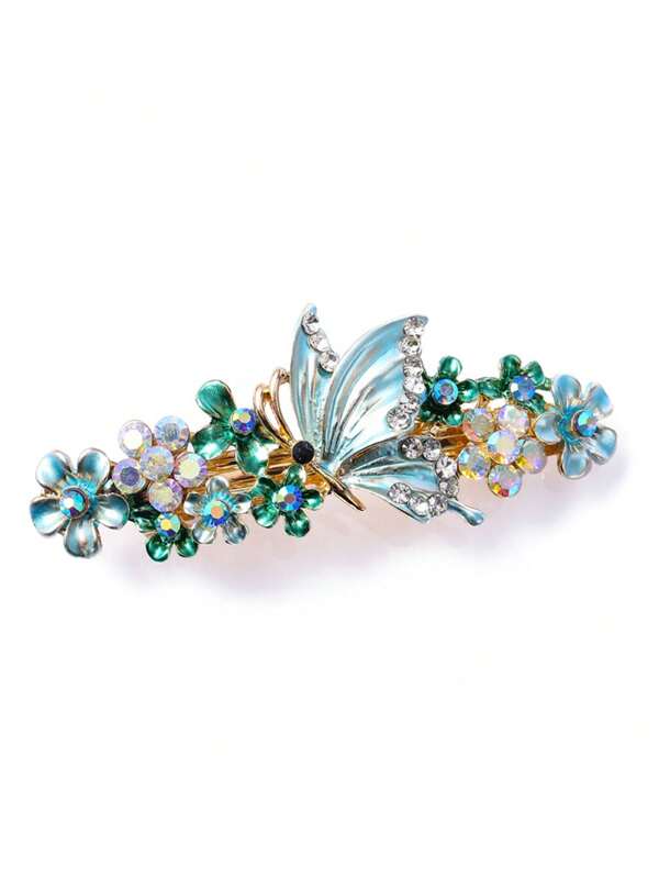 1 stuk vintage geschilderde strass-veerclip, modieuze vlinderbloemhaarspeld, glanzende metalen legering haarspeld met keizerlijke stijl, klauwklemmen, haarklemmen, haarclips, haarspeldjes, haarspeldjes, schoolspullen