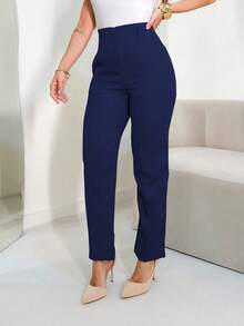 MODA MO, REF: 3283 Women's Tailored Trousers, High Waist, With Pockets, Formal, Modern, Elegant, New Collection, Style, Comfortable, Quality Fabric, Sophisticated Look, Versatile, Casual, For Work, Occasional, Women's Fashion Piece, Contemporary Style, Available For Purchase Across The Country - 藏蓝色 - 查看 4