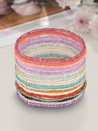 20 Women's Bohemian Glass Rice Beads Colorful Stackable Bracelets Set Elegant And Beautiful Gifts, Back To School Season Christmas Halloween