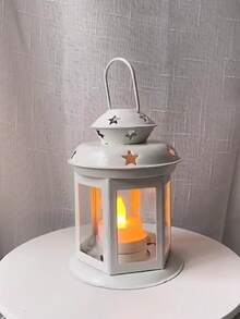 1个铁艺烛台，镂空星形装饰，圣诞蜡烛，铁艺装饰灯笼，户外家居装饰灯笼