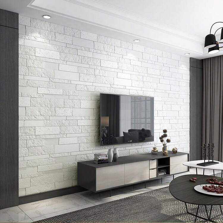 10/20/50/100pcs 13.78x13.78 Inch 3D Self-Adhesive Faux Brick Wallpaper Stickers, For Indoor Living Room, Bedroom, TV Background, Faux Brick Foam Wall Paper, Wall Renovation Stickers, Rental Dorm Decor - White - View 10