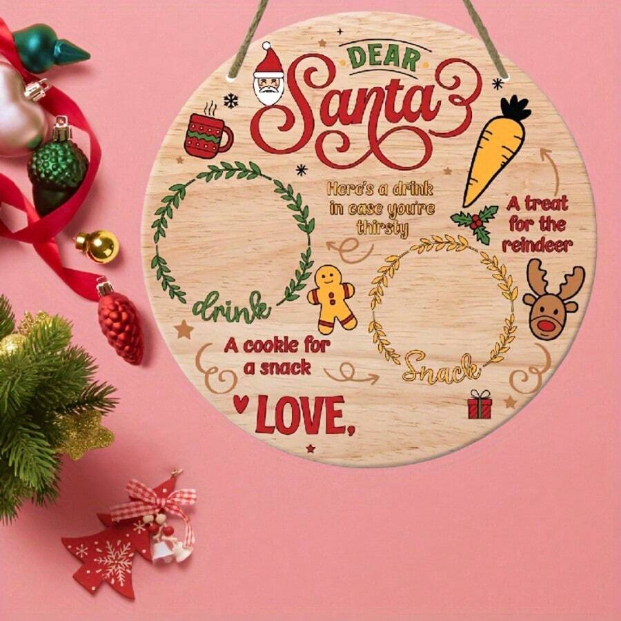 1pc 2D Flat Santa Claus & Reindeer Vintage Style Wooden Decoration Plaque - Holiday Decor & Party Essential