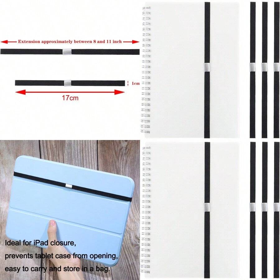 Elastic Planner Bands Book Page Markers For Hardcover Journal Notebook Book Lovers Stretchy Closure Reading Straps To Holds Planner Closed Fit Notebooks From 8 To 11 In Height Pack Of 4 Black - 黑色 - 查看 1