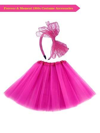 Forever & Moment 2 PCS 1980s Costume Accessories Set For Women Lace Bow Hairband Tutu Skirts Cosplay Party Fancy Dress Party Stage Performance Decorations Gifts, Halloween