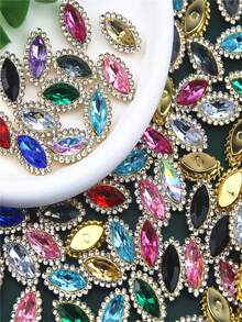 10/30/50pcs Multi-Color Teardrop Rhinestones, Gold Metal Base, Shiny Acrylic Gems, Suitable For DIY Crafts, Clothing And Wedding Decorations - Multicolor - View 11